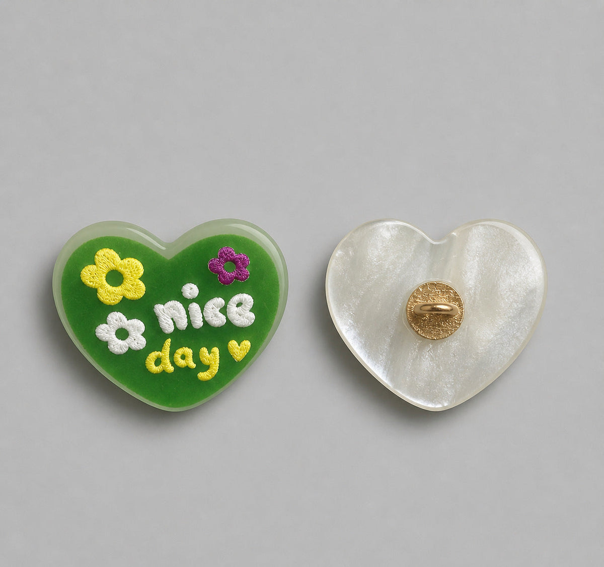 3D Embroidered Resin Heart-Shape Colorful Buttons for Kids Clothing 15pcs Green