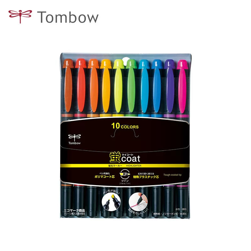 Tombow COAT Dual-Tip Highlighter Set – WA-TC Quick-Dry Marker Pens for Students 10 Colors
