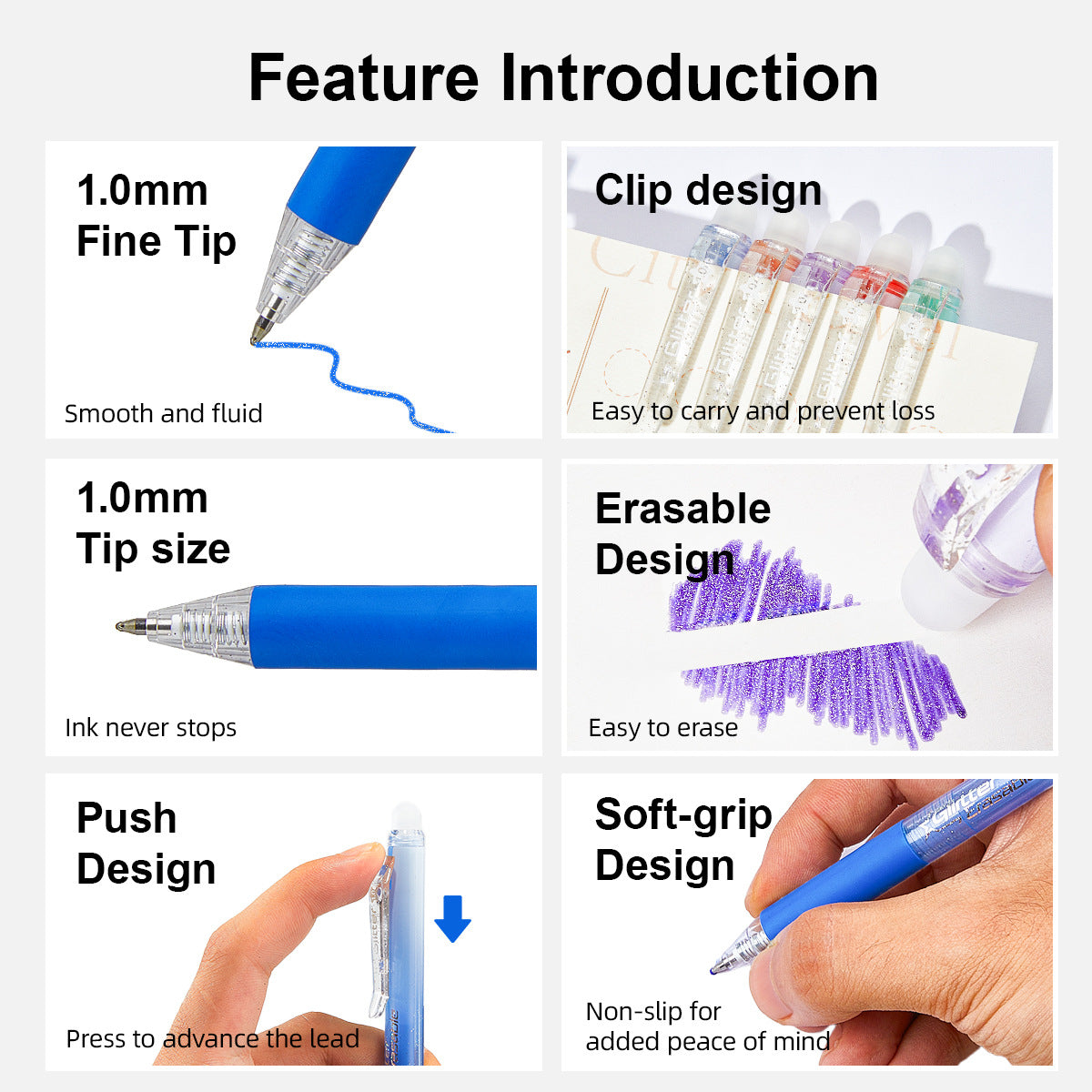 12-Color Glitter Erasable Gel Pen Set | 1.0mm Retractable, Heat-Sensitive Quick-Dry Ink