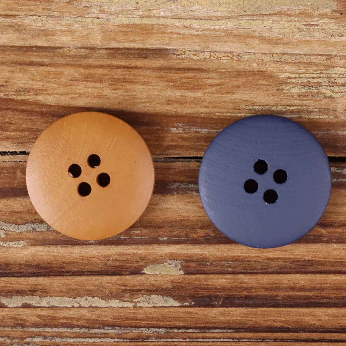 Distressed Round Wood Buttons 4-Hole Thin Rim | Pack of 30