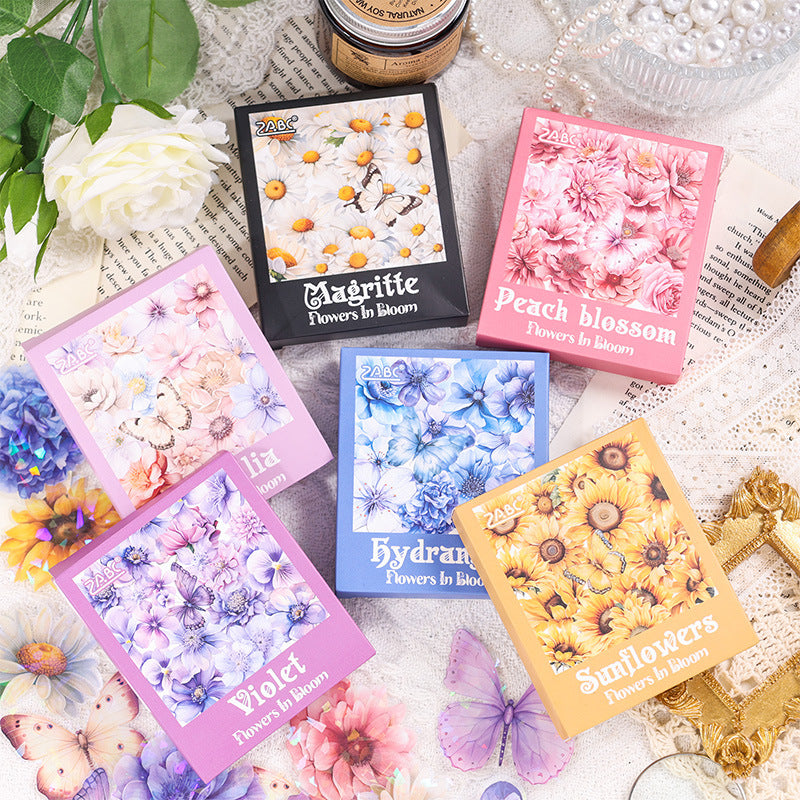 Holographic Floral PET Stickers Waterproof Journal Stickers 6 Pack
