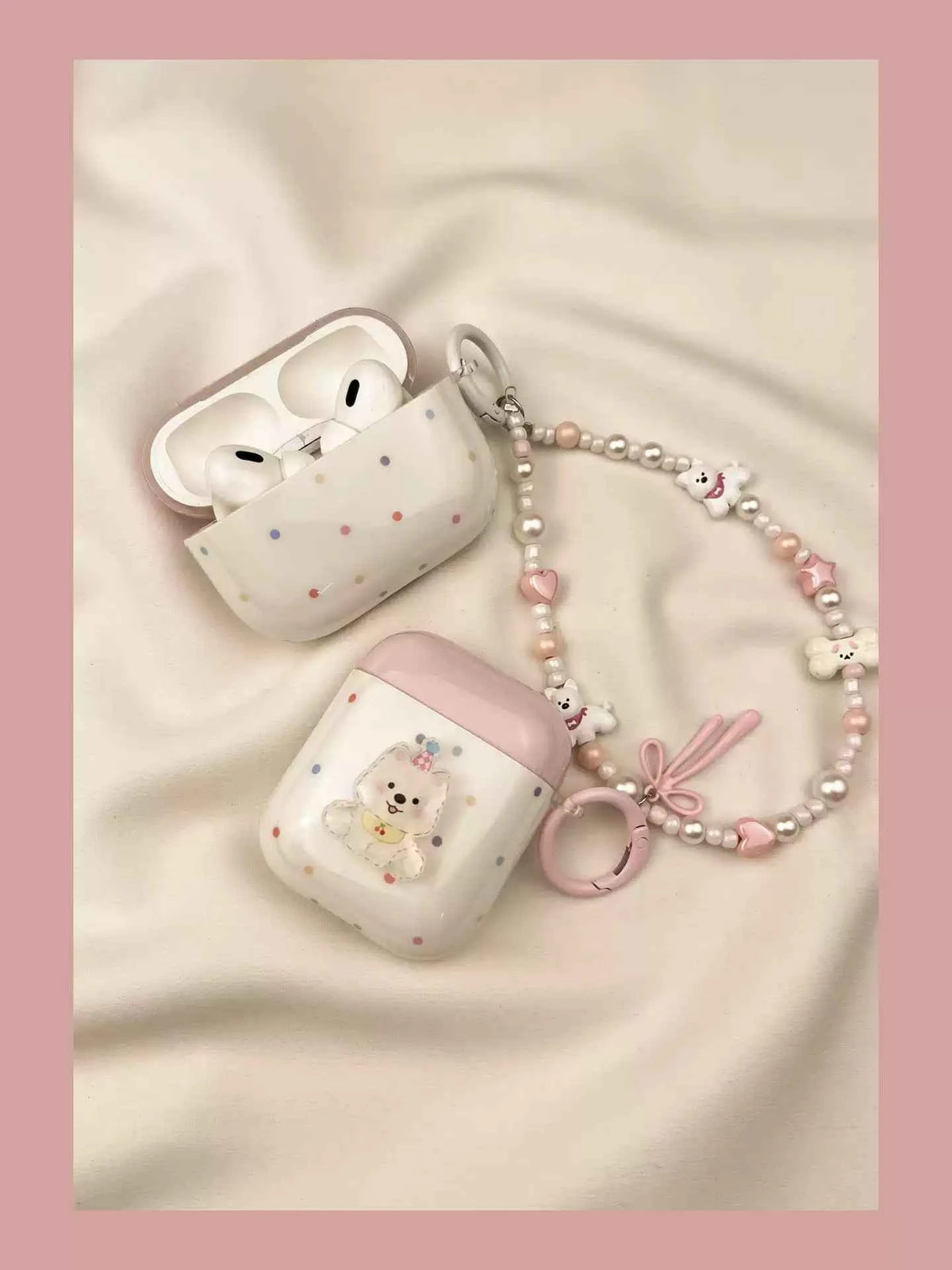 Pink Polka Dot 3D Westie Dog Plastic AirPods Case