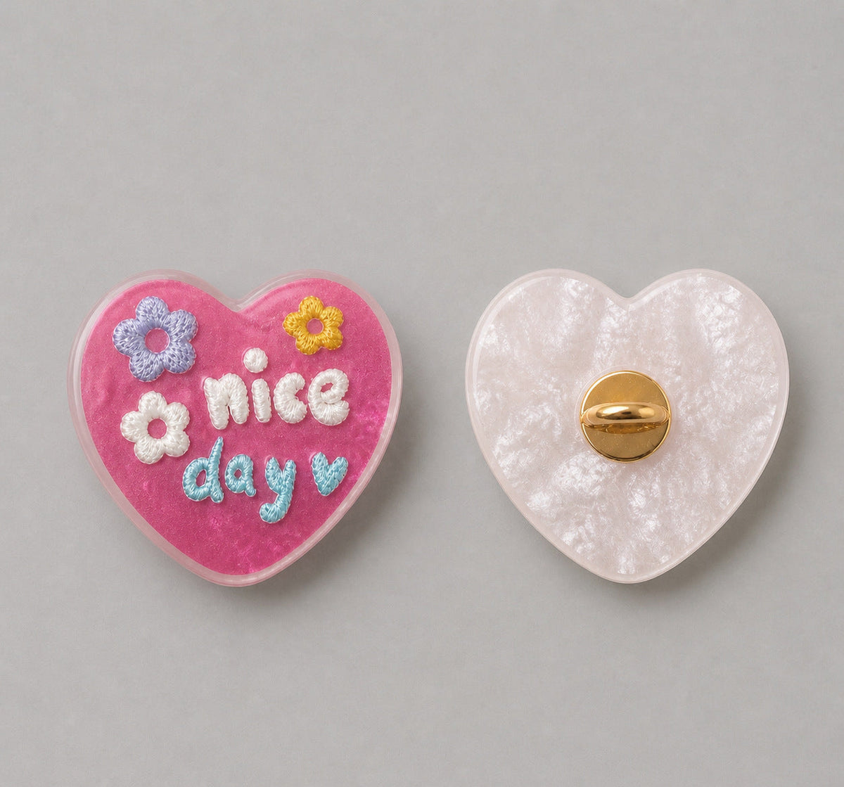 3D Embroidered Resin Heart-Shape Colorful Buttons for Kids Clothing 15pcs Pink