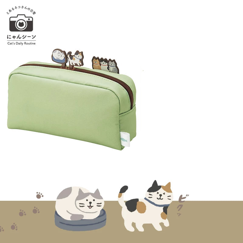 LIHIT LAB Cat's Daily Routine Box Pen Pouch Large A-2224 Pistachio Green