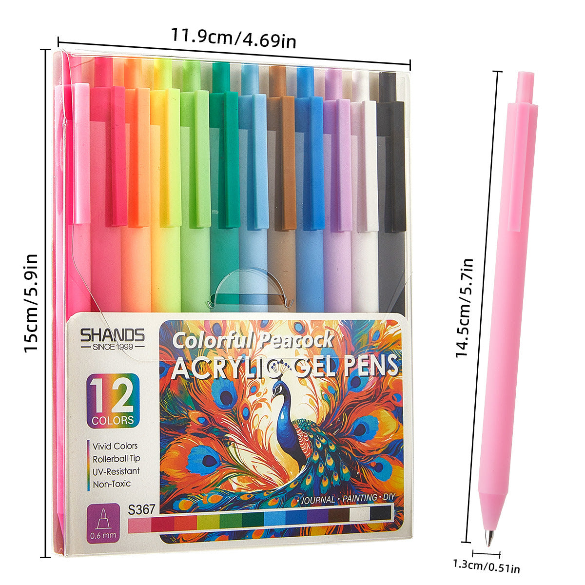 SHANDS S367 Acrylic Gel Pens 12 Colors