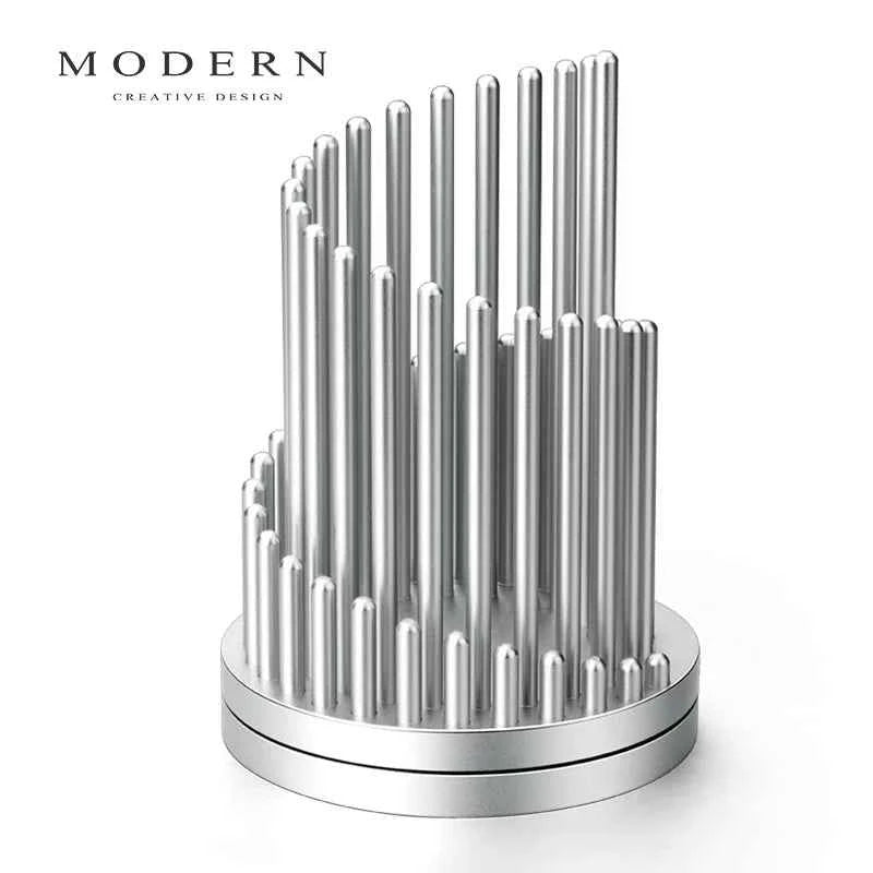 Modern Aluminum Rotating Stress‑Relief Pen Holder Silver