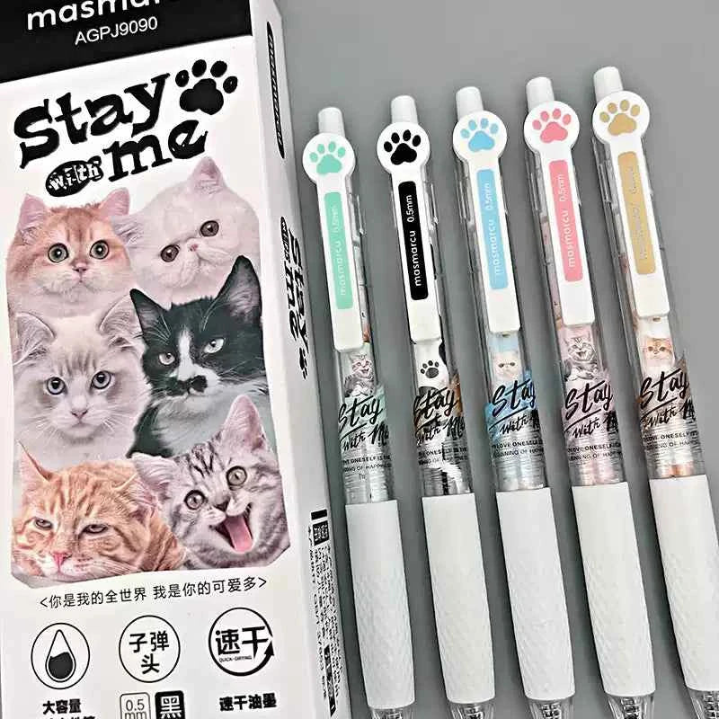 Kawaii Cat Gel Pen 0.5mm Black Ink Ballpoint Pens 10 Pack