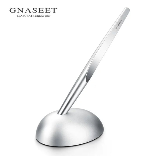 GNASEET Inkless Pen with Egg Stand – Aluminium Alloy Eternal Pen | Premium Desktop Writing Sculpture Silver