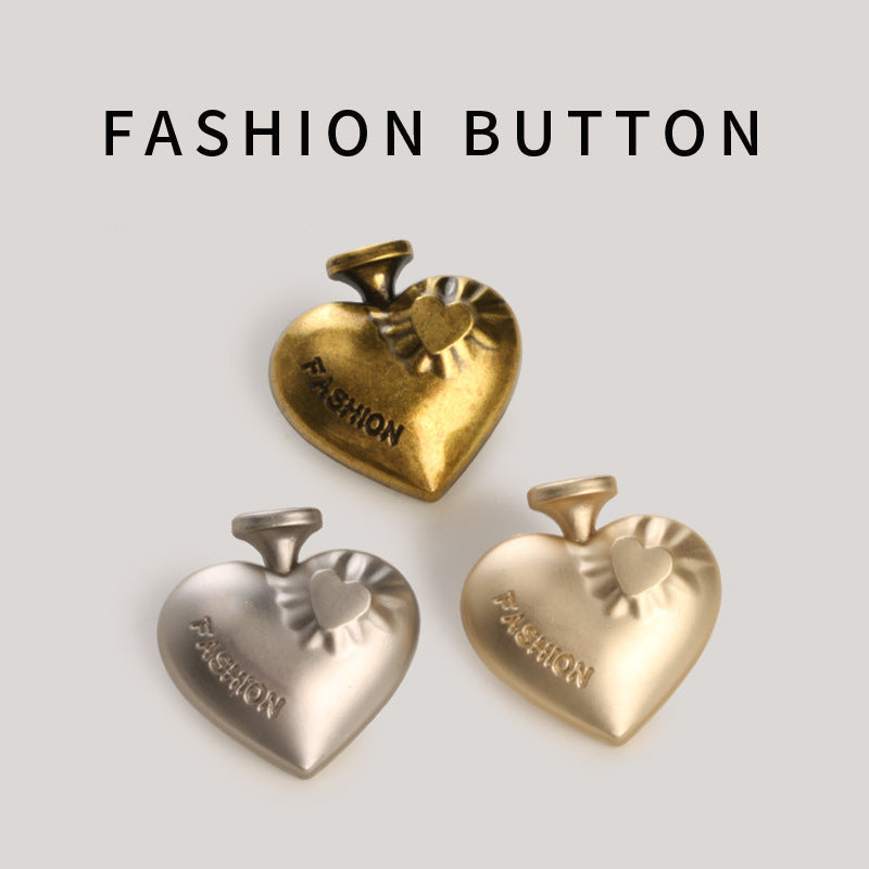 Heart-Shaped Metal Buttons for Coats & Cardigans, 20-Pack