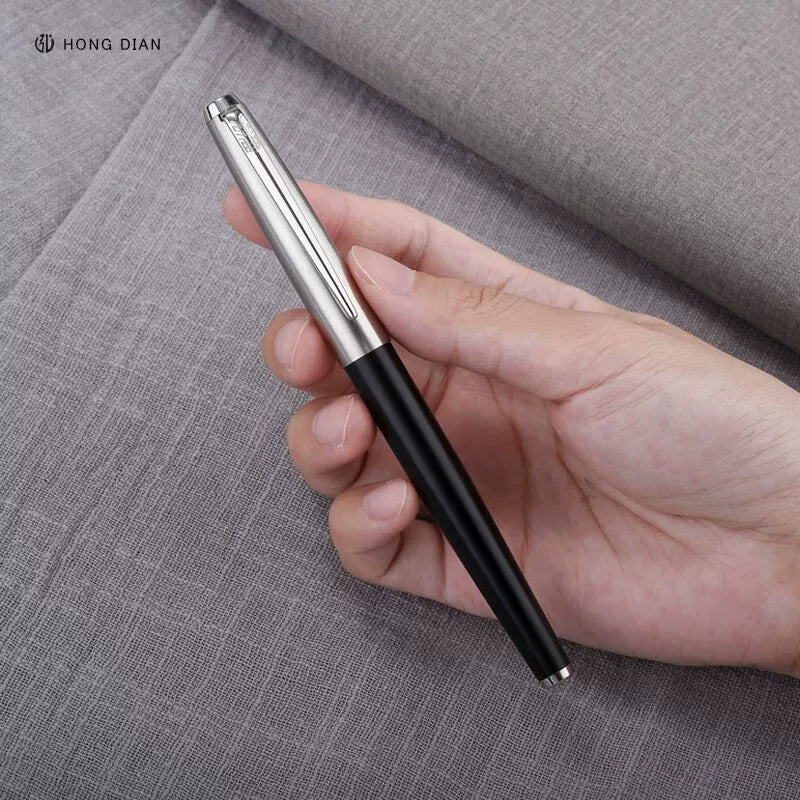 HONGDIAN 618 Hooded Nib Fountain Pen | 0.38mm Iridium Nib | Converter & Cartridge Bright Black