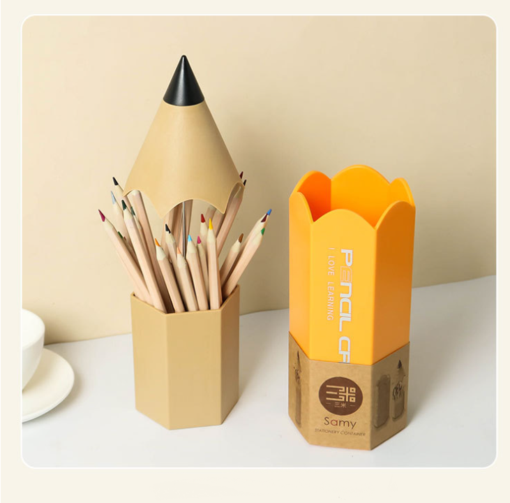 Porte-stylo en forme de crayon, organisateur de rangement de crayons de bureau à Double couche