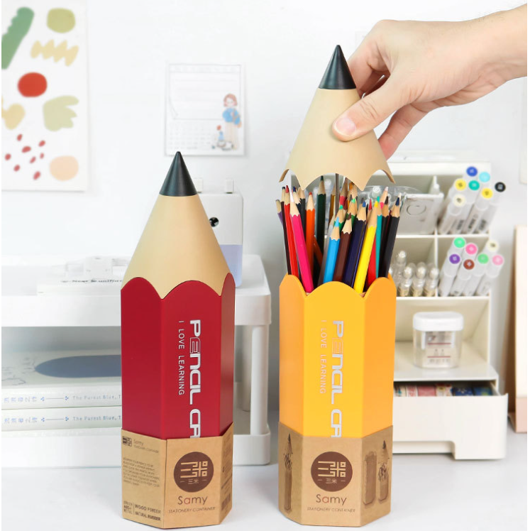 Porte-stylo en forme de crayon, organisateur de rangement de crayons de bureau à Double couche