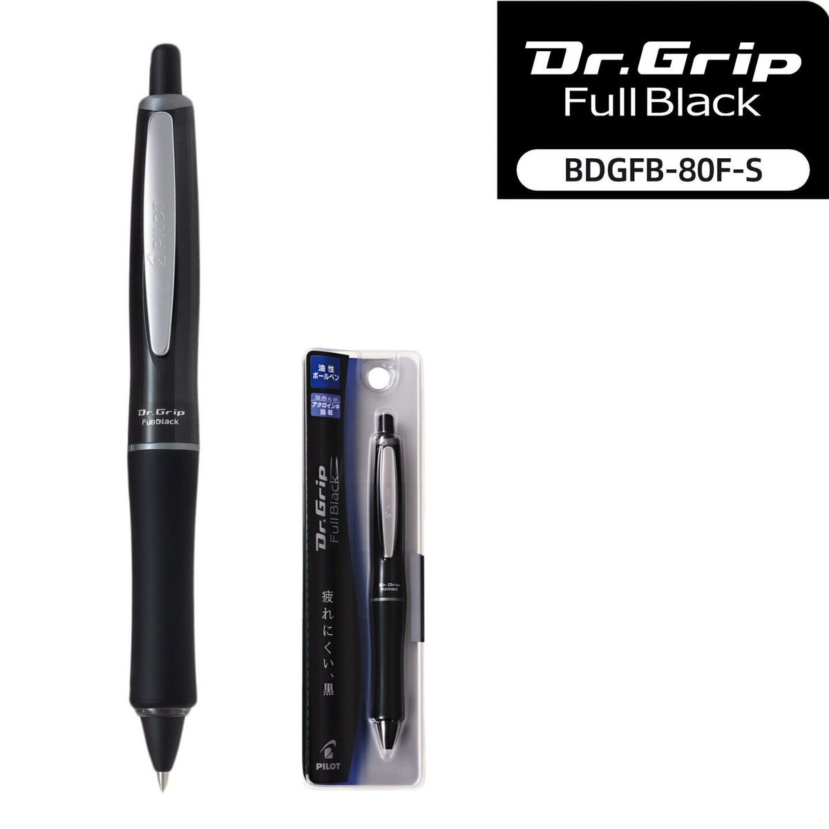 PILOT Dr. Grip FullBlack Hybrid Ink Ballpoint Pen, 0.7 mm Black | BDGFB-80F Black Silver