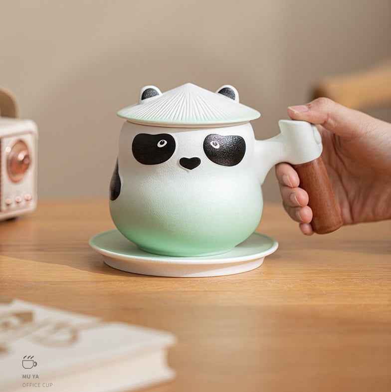 11oz Panda Tea Mug with Infuser and Lid Strainer Coaster