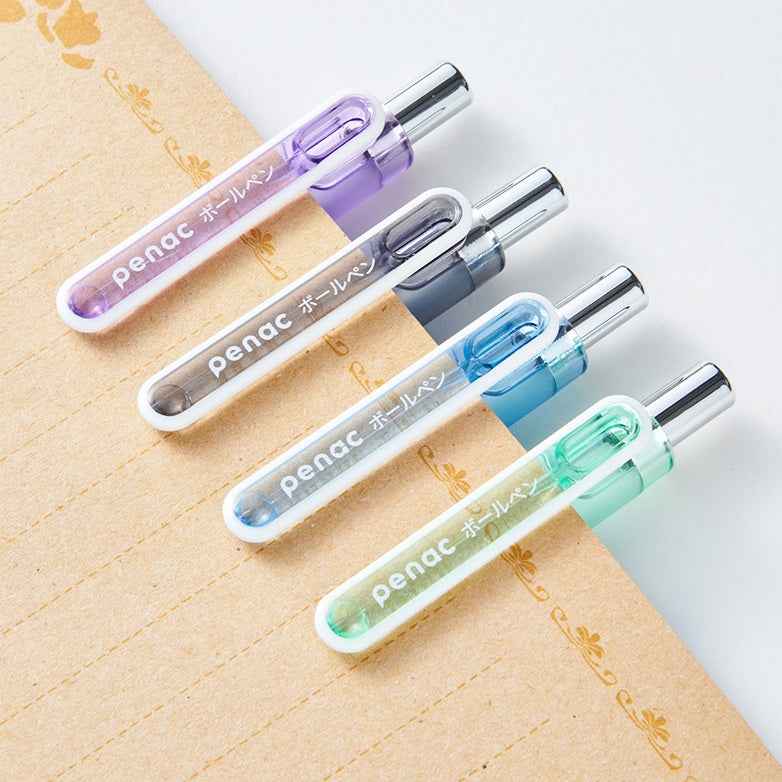 Japanese Penac Silent 0.5MM Click Gel Pen 4 Pack Transparent Barrel