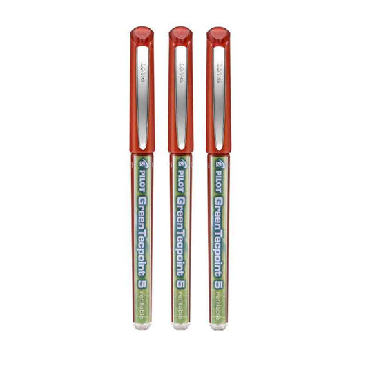 Pilot Green Tecpoint 5 Rolling Ballpoint Pen BXGR5 - 0.5 mm, 3 Pack Red