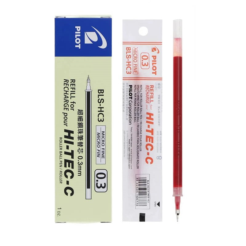 Pilot Hi-Tec-C Gel Pen Refill - 0.3mm - Black/Red/Blue - BLS-HC3 Red 12 Pack