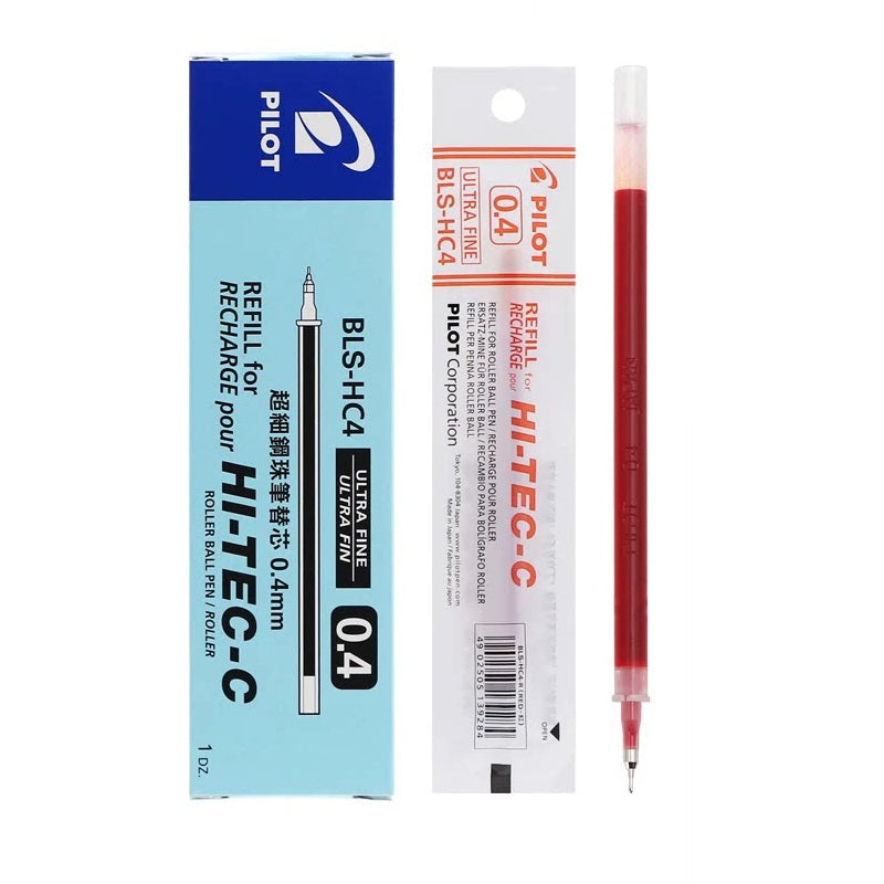 Pilot Hi-Tec-C Gel Pen Refill - 0.4mm - Black/Red/Blue - BLS-HC4 Red 12 Pack