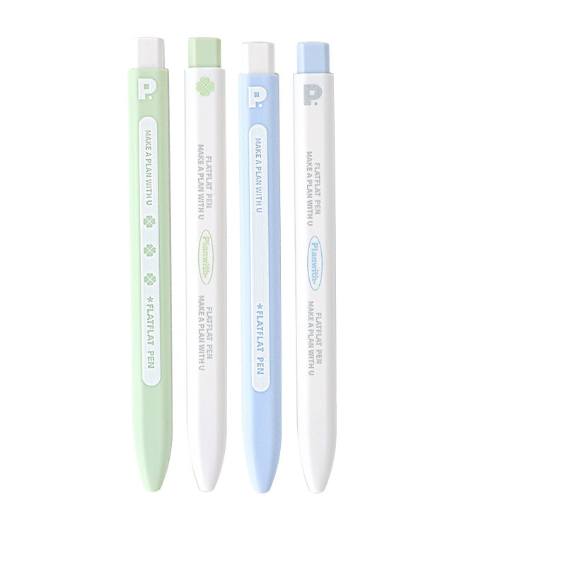 Planwith FlatFlat Clicker Gel Pen 0.5mm Black Ink - 4-Pack Blue Green White