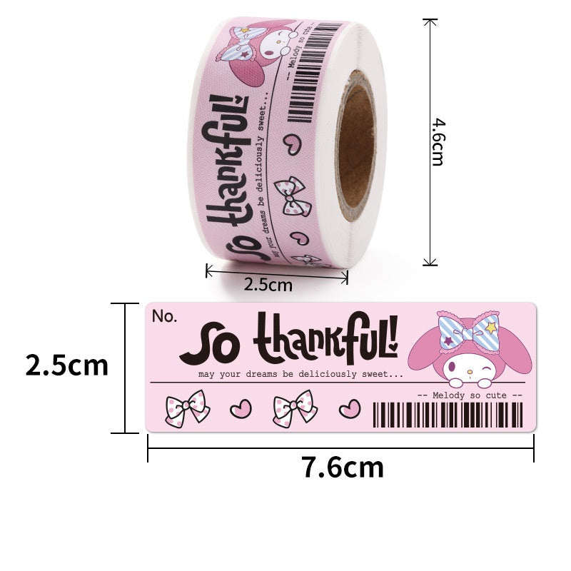 5 Rolls Sanrio Thank You Stickers,1x3 Inch,600 Labels