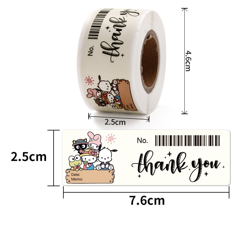 5 Rolls Sanrio Thank You Stickers,1x3 Inch,600 Labels