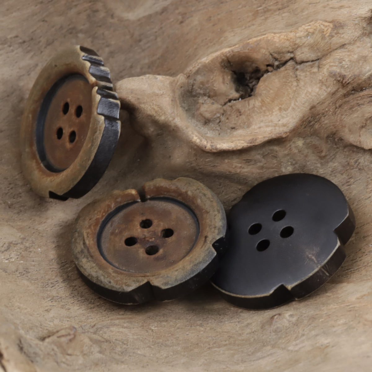 Antique Distressed Charred Yellow Horn Buttons 10 Pack