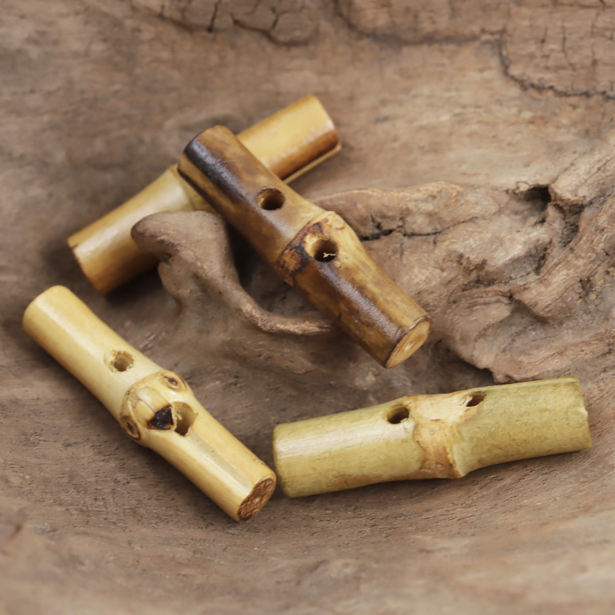 Original Ecology Irregular Bamboo Knot Toggle Buttons,10 Pack