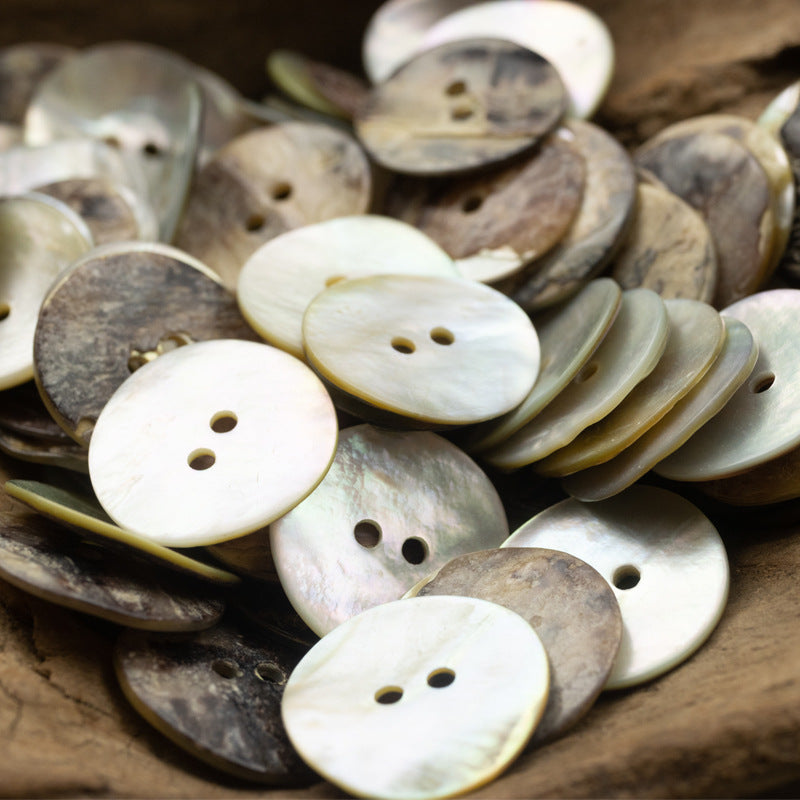 Natural Shirt Pearl Shell Flat Buttons 2 Hole 10pcs Natural