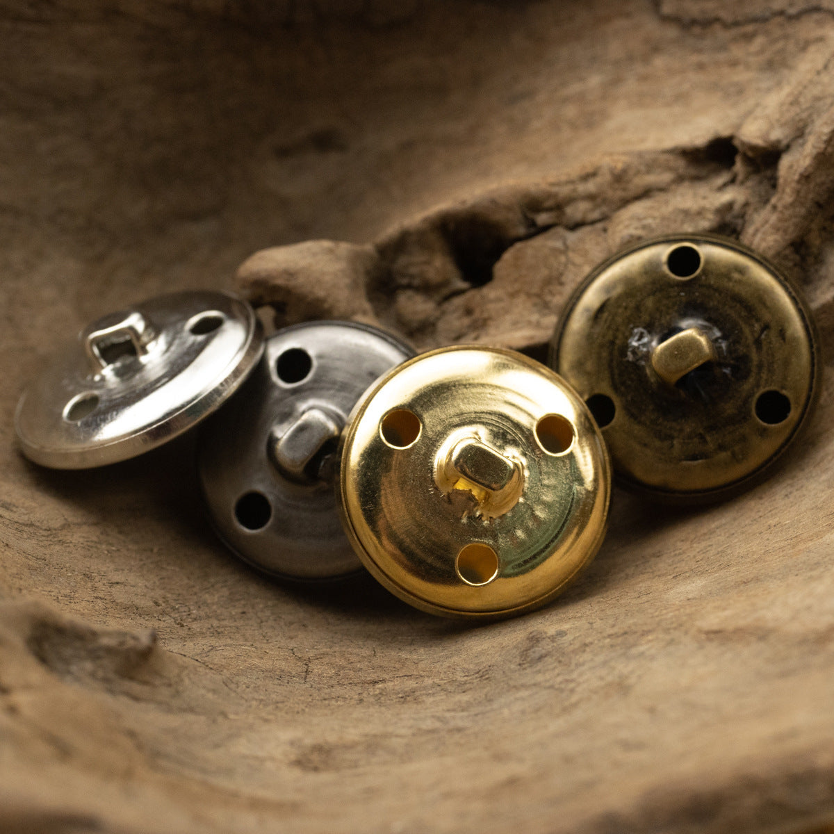 Round Vintage Shiny Metal Hollow Shank Buttons,20 Pack