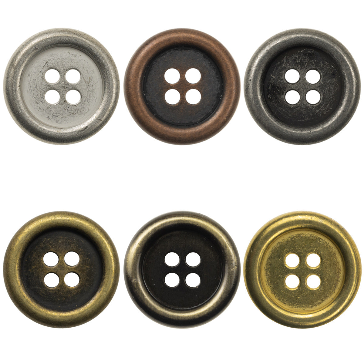 Japanese Round Retro Metal Buttons,4 Hole,10pcs