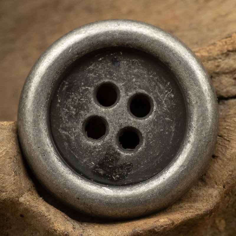Japanese Round Retro Metal Buttons,4 Hole,10pcs Antique Silver