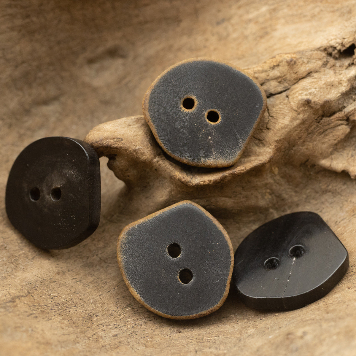 Vintage Burned Black Irregular Two-Hole Horn Buttons,10PCS