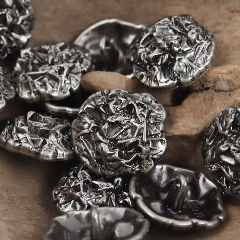 Irregular Vintage Pleated Metal Buttons for Suits Sweaters 10pcs Black Nickel