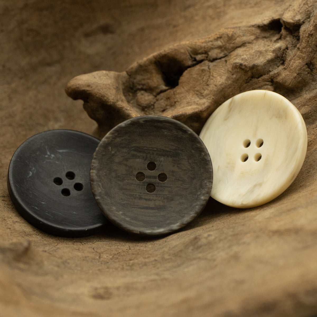 Matte 4 Hole Resin Buttons Bowl Shape Imitation Wood Grain 20 Pack
