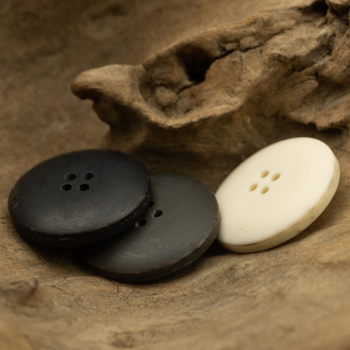 Matte 4 Hole Resin Buttons Bowl Shape Imitation Wood Grain 20 Pack