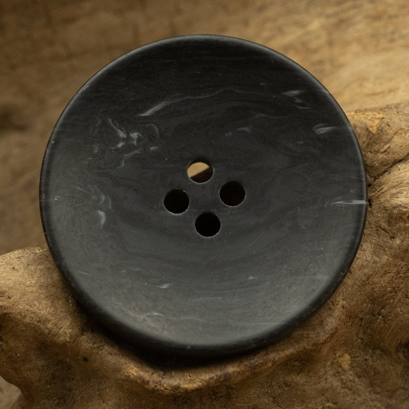 Matte 4 Hole Resin Buttons Bowl Shape Imitation Wood Grain 20 Pack Black