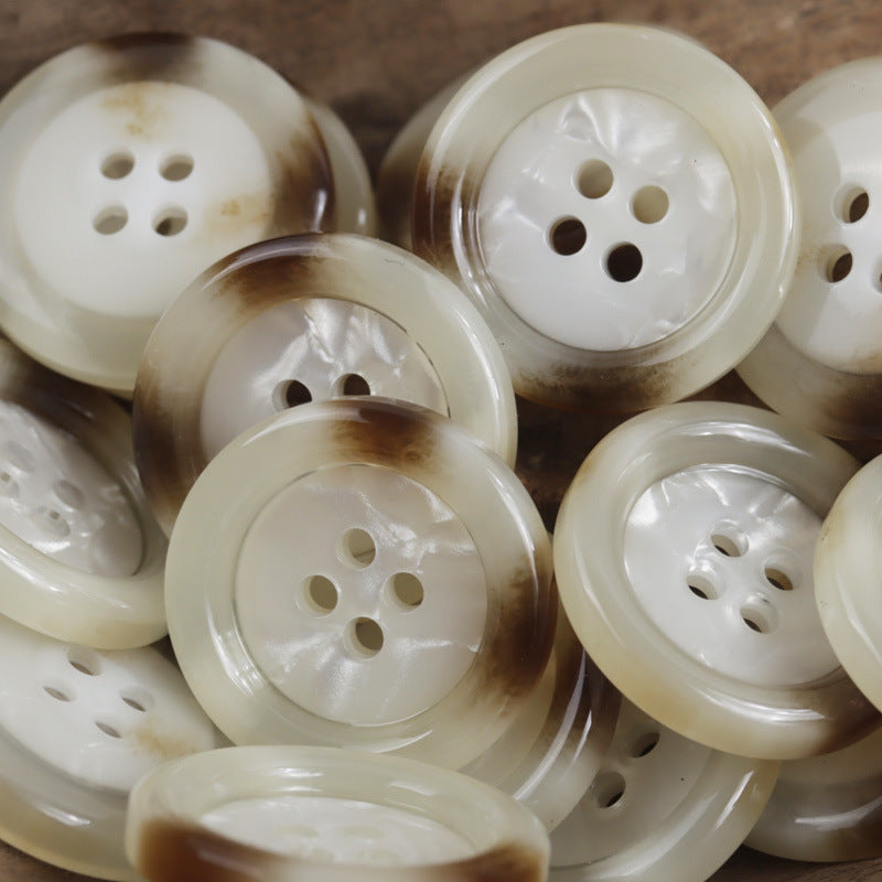 Vintage Amber Resin Buttons Imitation Shell Pattern Round 20 Pack White