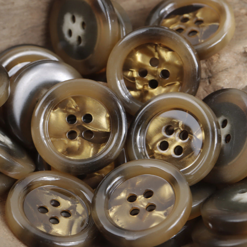 Vintage Amber Resin Buttons Imitation Shell Pattern Round 20 Pack Brown