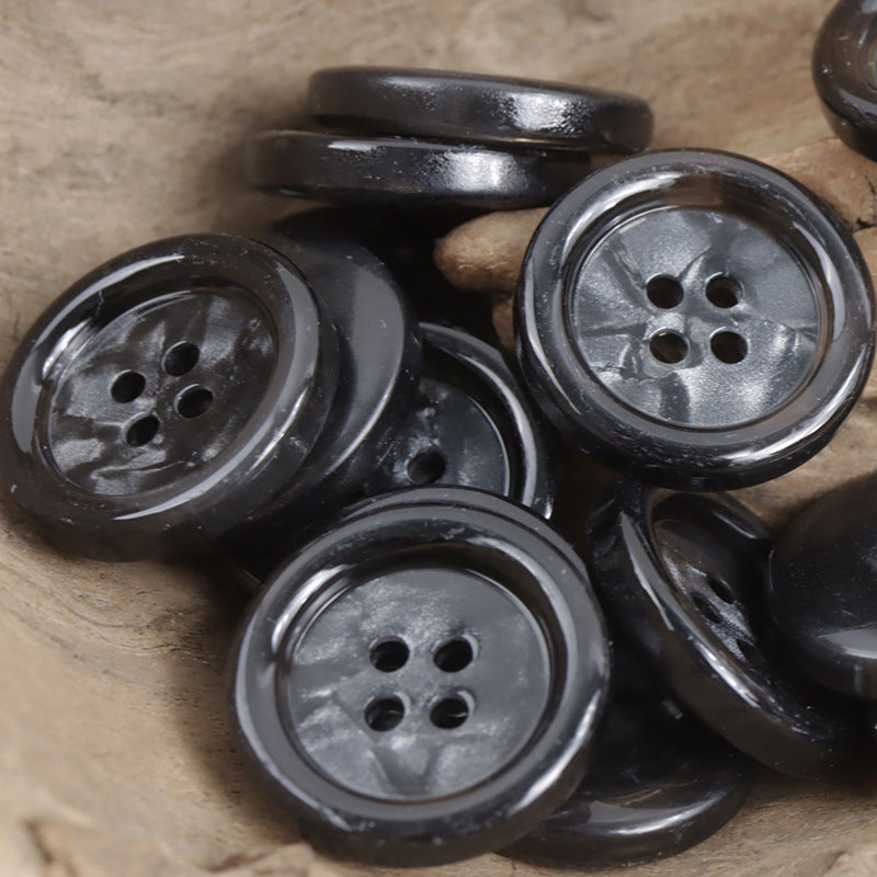 Vintage Amber Resin Buttons Imitation Shell Pattern Round 20 Pack Black
