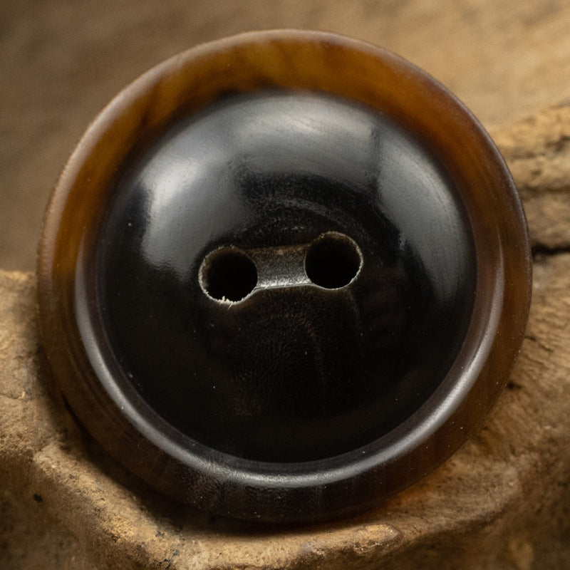 Black Horn Buttons Two Holes for Retro Jackets and Coats - 10pcs Coffee
