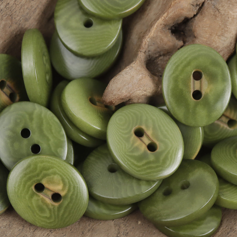 Charred Two-Hole Natural Oval Palm Fruit Corozo Buttons 10pcs Green