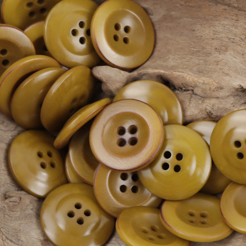 Wide-Edged Burned Natural Palm Fruit Nut Corozo Buttons 10 Pcs Khaki