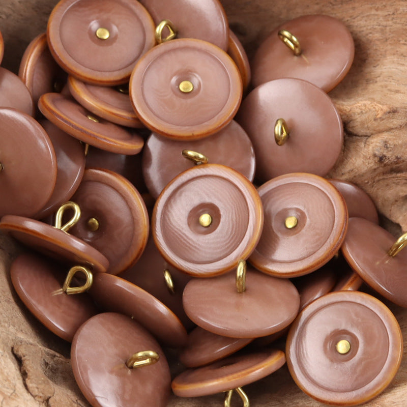 Burnt-Edge Natural Tagut Nut Buttons with Golden Shanks for Knitwear 10pcs Pink Coffee