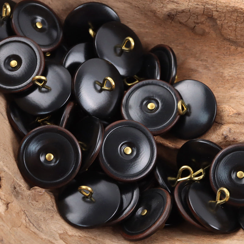 Burnt-Edge Natural Tagut Nut Buttons with Golden Shanks for Knitwear 10pcs Black