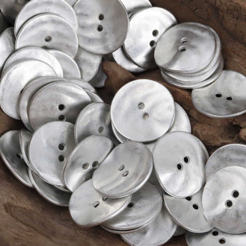 Retro Irregular Curved Matte Metal Buttons 10pcs Silve White
