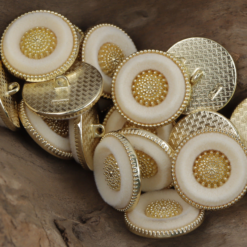 Round Snow Velvet White Gold Metal Buttons for Lady's Luxurious Coats 10pcs