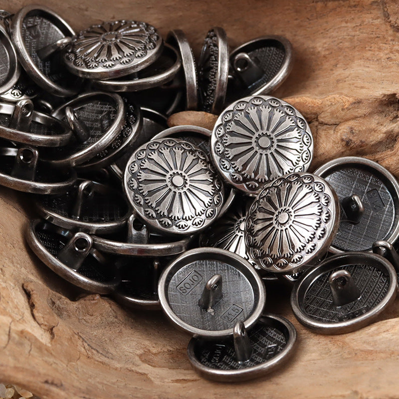 Lovely Sunflower School Style Metal Shank Buttons,10pcs Antique Silver