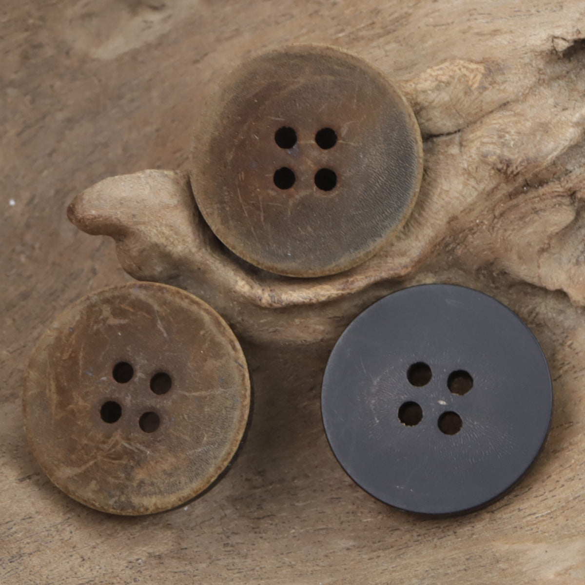 Vintage Burnt Yellowish Black Double-Sided Flat Real Horn Buttons 10pcs