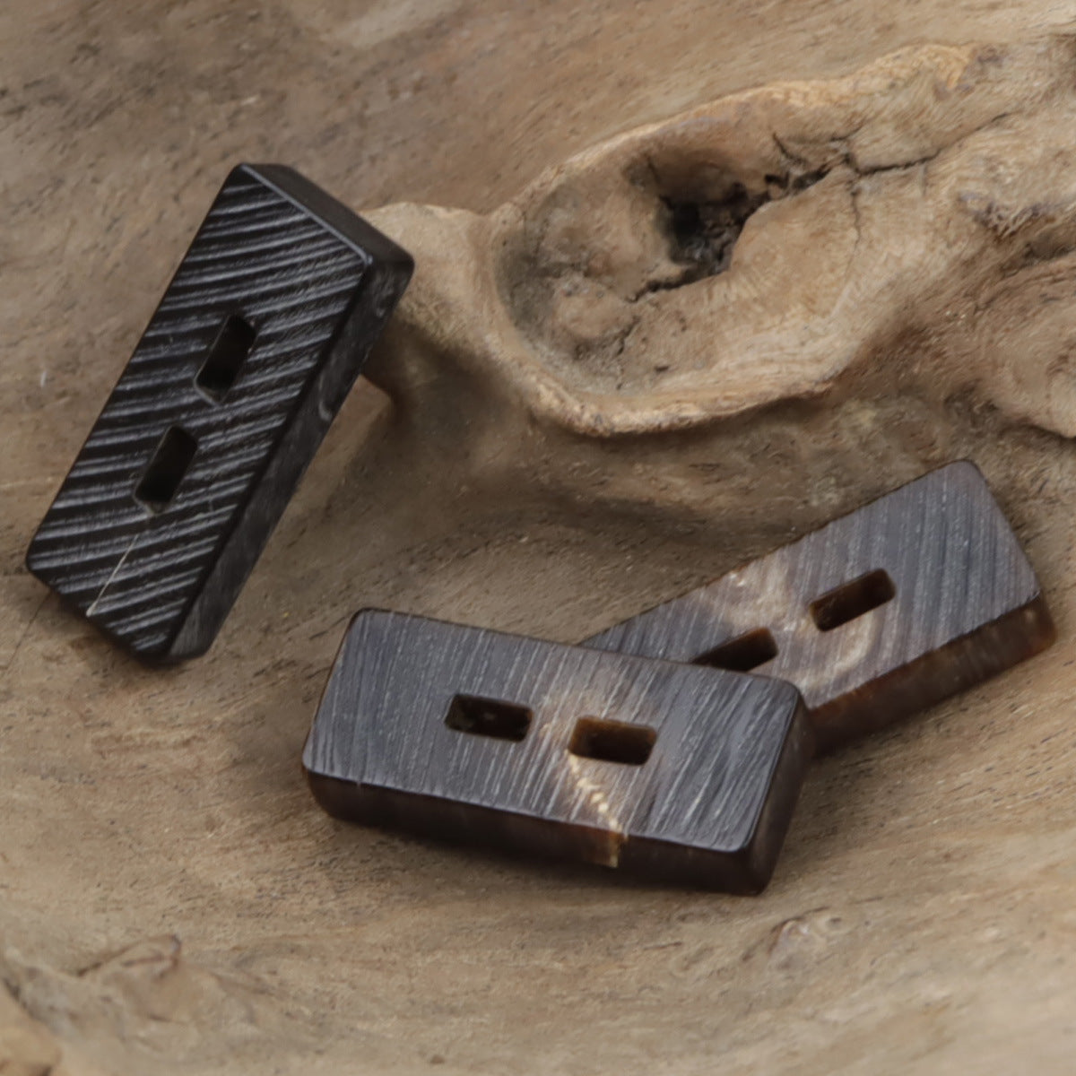 Vintage Rectangular Natural Black Real Horn Two-Hole Toggle Buttons,10PCS