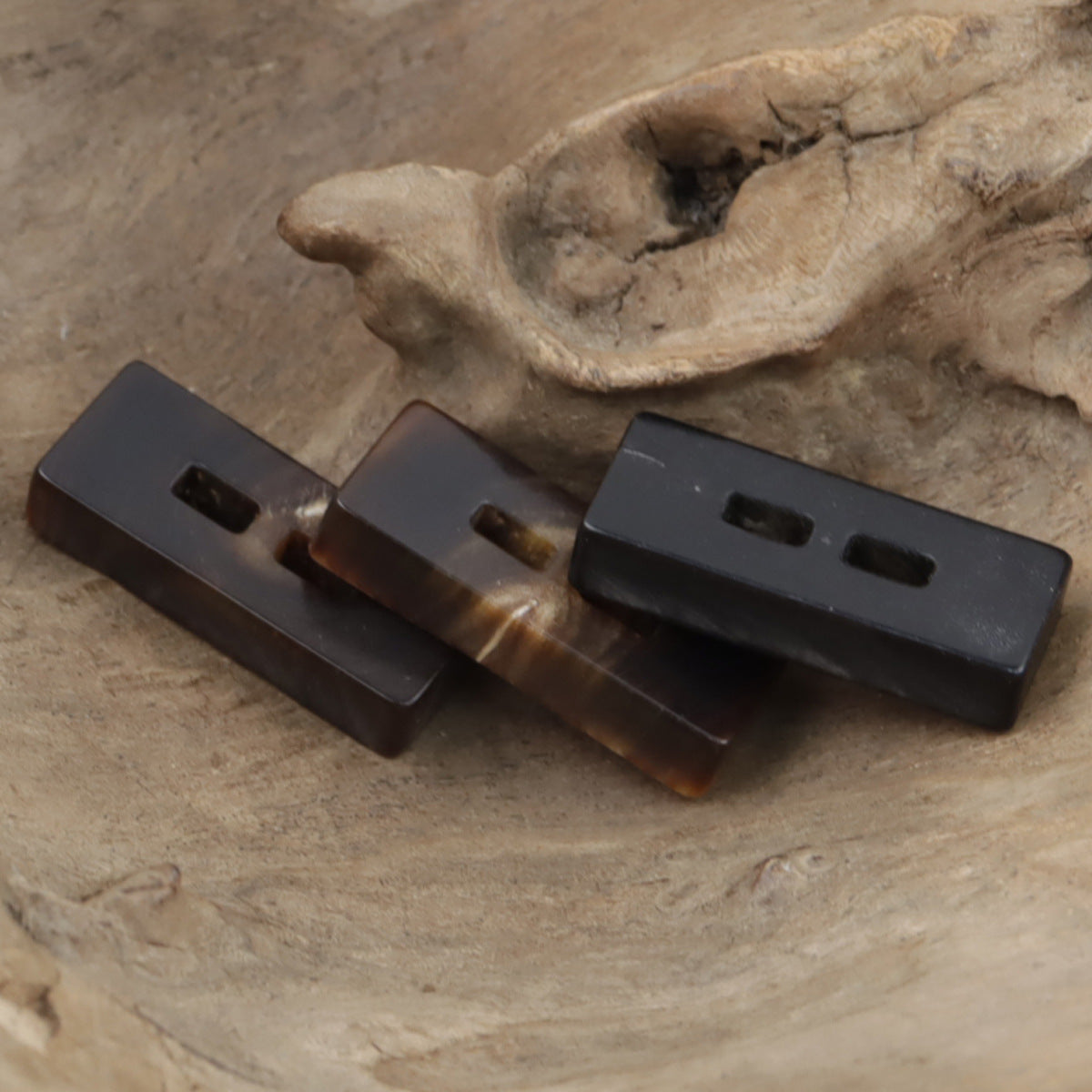 Vintage Rectangular Natural Black Real Horn Two-Hole Toggle Buttons,10PCS